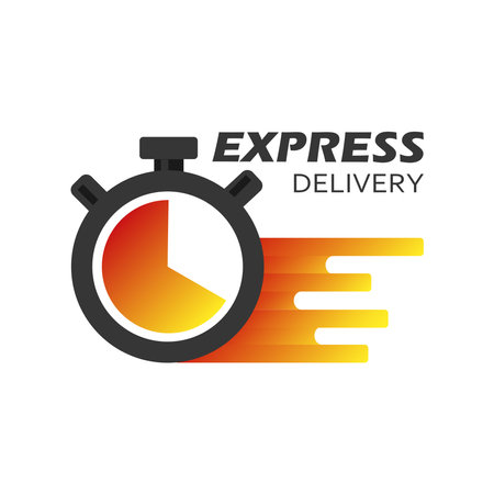 Express delivery icon. Timer and express delivery inscription on light background. Fast delivery, express and urgent shipping, services, chronometer sign. vector illustrationのイラスト素材