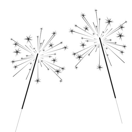 Bengal or Indian light sparkler, Bengal fire firework isolated on white. Salute element for celebration of holidays and parties, weddings and birthdays. Bright sparks used for entertainment purposes.のイラスト素材
