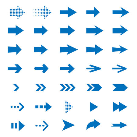 Arrows big blue icon set. Arrow icon. Arrow vector collection. Arrow. Cursor. Modern simple arrows. Vector illustrationのイラスト素材