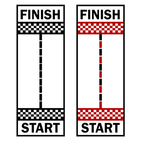 Top view of race car track with start and finish line. Vector cartoon illustration of straight road for auto rally competition with white grid pattern marking on asphaltのイラスト素材