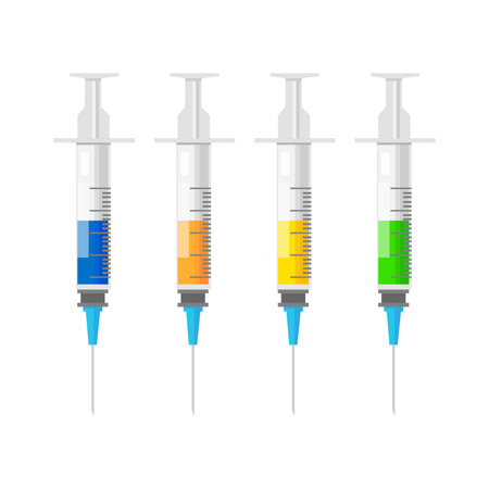 Syringe set with liquid isolated on white background. Vector illustrationのイラスト素材