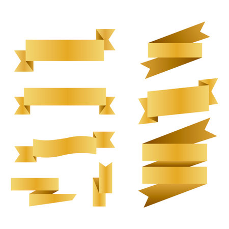 set of gold ribbon.Vector banners of different shapes. Vector illustrationのイラスト素材