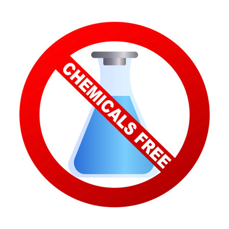 Chemistry, no chemicals. No dyes or artificial flavors icon.Vector illustration.のイラスト素材