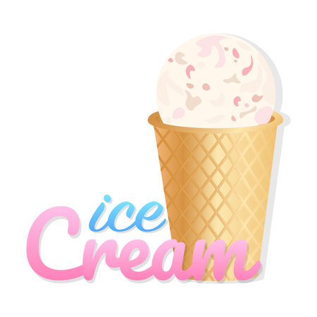 ice cream. Italian ice cream emblem. Ice cream in waffle cone. Vector illustrationのイラスト素材