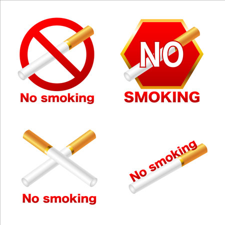 set No smoking red sign. Stop cigarettes symbol. Vector illustration.のイラスト素材