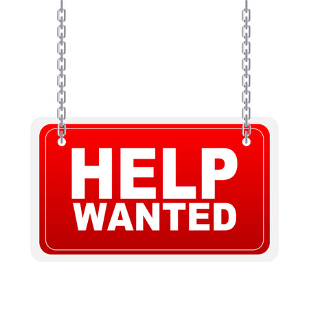 red sign Help wanted job advertisement. Vector illustrationのイラスト素材