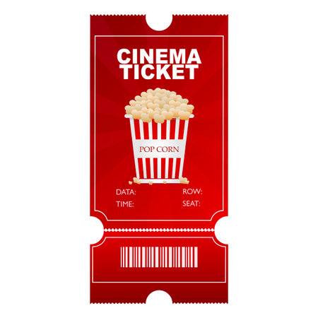 Cinema ticket with popcorn. Vector illustrationのイラスト素材