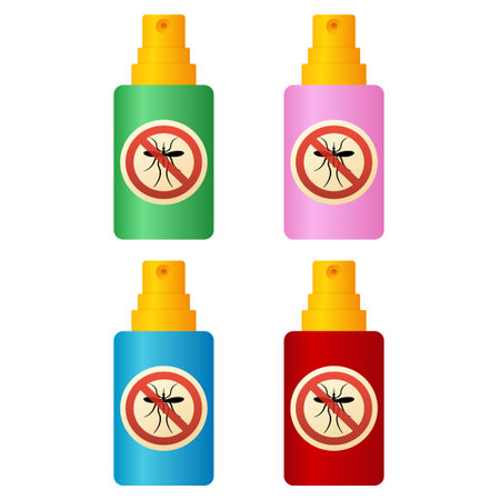 Types of mosquito repellent sprays. Vector illustrationのイラスト素材