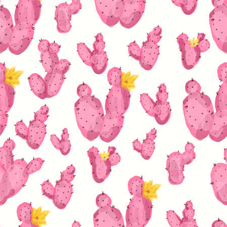Modern abstract cover design with pink cactus watercool pattern seamless on white background for cloth design. Cool abstract cover. Background, wallpaper. Light background.の写真素材