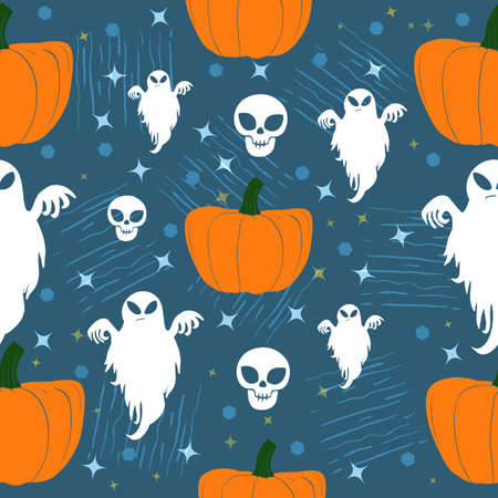 Halloween seamless pattern. Ghost and skull, pumpkinの写真素材
