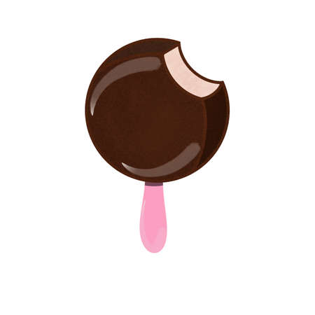 Ice cream covered with chocolate isolated on whiteの写真素材