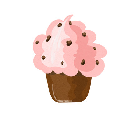 Chocolate cupcake isolated on white background. Hand drawnの写真素材