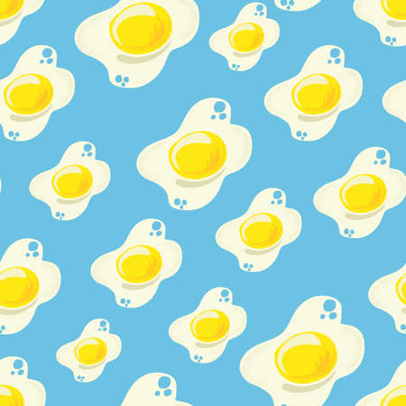 fried egg seamless pattern on blue backgroundの写真素材