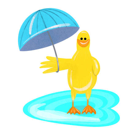 Funny duck illustration isolated on white backgroundの写真素材