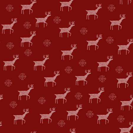 Knit christmas pattern with deer, snowflake on red backgroundの写真素材