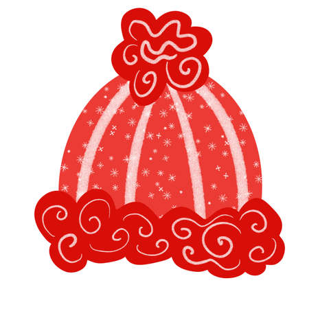Red winter hat isolated on white backgroundの写真素材
