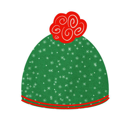 Green winter hat isolated on white backgroundの写真素材
