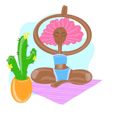Yoga woman on isolated white background. Flat styleの写真素材