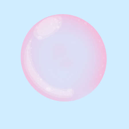 Realistic soap bubble or bubble gum isolated on blue background.の写真素材