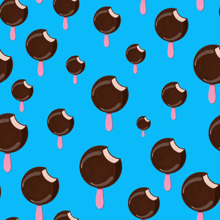 Eskimo, chocolate round ice cream seamless pattern. Cute cartoon styleの写真素材