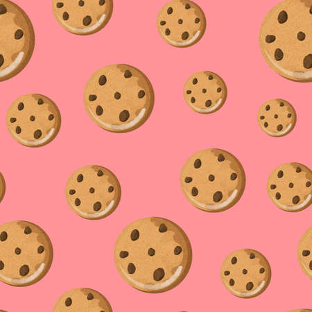 Chocolate chips Cookies cute Seamless pattern on pink background.の写真素材