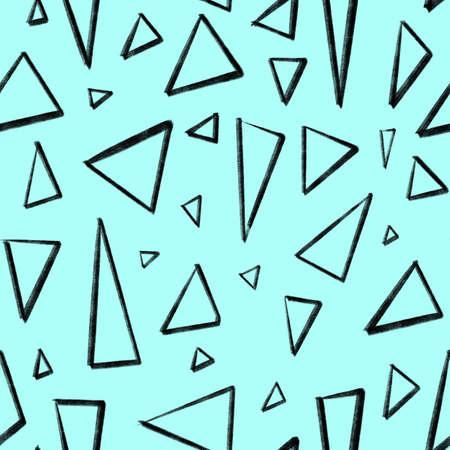 Seamless pattern with hand drawn triangles on blue background.の写真素材