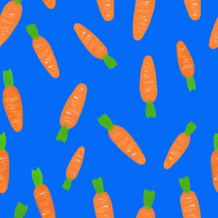 Simple seamless pattern with acrylic painted carrots on a blue background