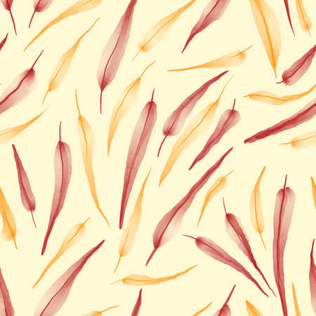 Seamless pattern with autumn yellow and red leaves willow painted by watercolorの写真素材