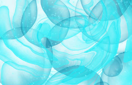 Abstract fluid art painting with Alcohol ink blue bubbles and sparklesの写真素材