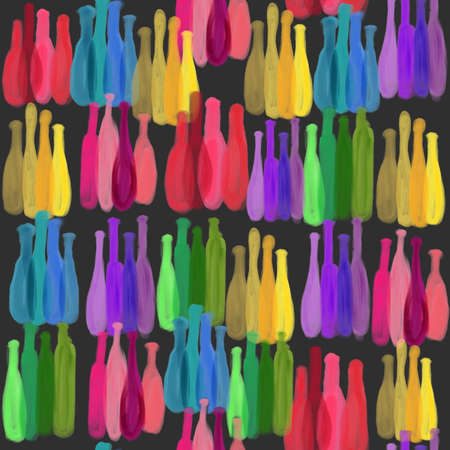 Bottle silhouette, bright seamless pattern with multicolored wine bottles.の写真素材