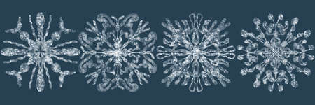 Set of Snowflakes for winter design. Christmas and New Year elements. Frozen silhouettes of beautiful Crystal snowflakes.の写真素材
