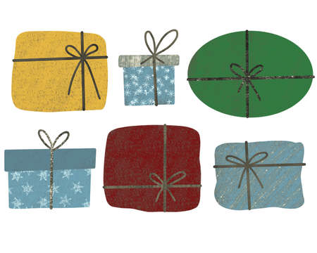 Set of Christmas and Holiday Gifts on white background. Different gift boxes. Flat design.の写真素材