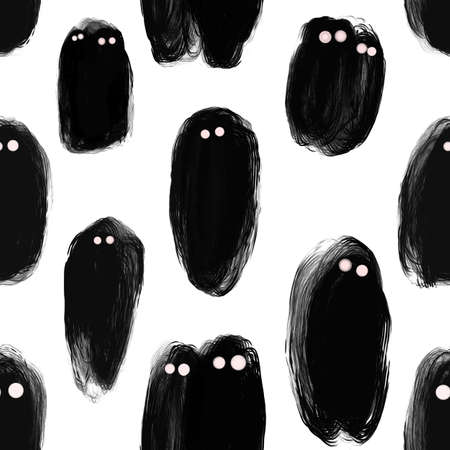 Halloween seamless pattern with Creepy Ghosts. Holiday background for gift paperの写真素材