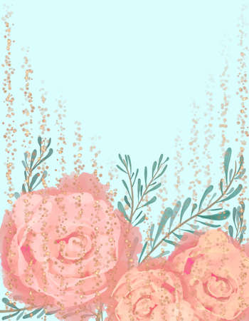 Wedding invitation card design. Botanic composition for wedding and greeting card. Pink Flower paint by watercolor. Vintage style.の写真素材