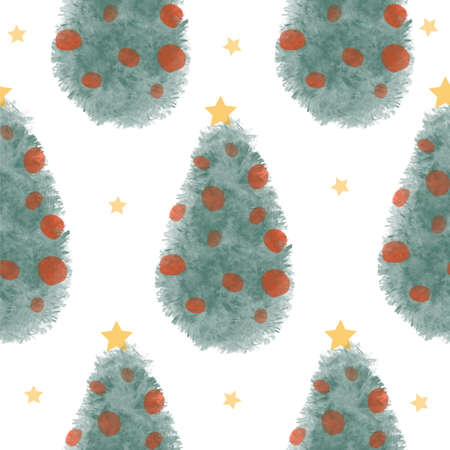 Cute winter Watercolor seamless pattern with Christmas trees.の写真素材