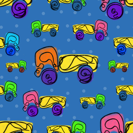 Seamless pattern of children trucks. Childs drawing delivery truck pattern.の写真素材