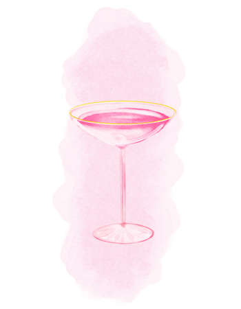 A glass of Pink Champagne painted by Watercolor. Watercolor rose glass for bar menu design, restaurant decoration, alcohol beverage prin.tの写真素材