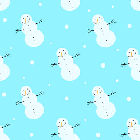 Seamless Christmas pattern with snowmen and snowflakes. Winter pattern for wrapping paper, pattern fills, winter greetings, web page background. Christmas and New Year greeting card.の写真素材
