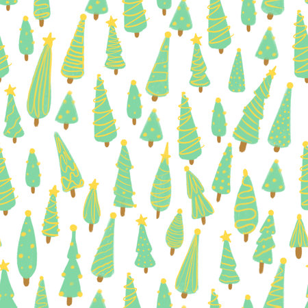 seamless pattern with Christmas trees. Cute hand drawn fir trees in garlands. Winter pattern for printing on fabrics and typography.の写真素材