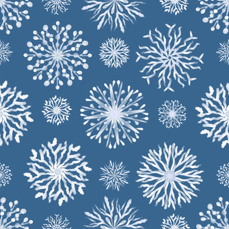Christmas Seamless pattern of snowflakes on a blue background.の写真素材