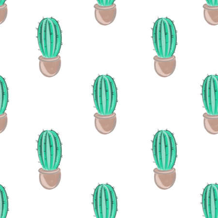 Cute summer theme seamless pattern with cactuses. Pretty and soft pastel colors.の写真素材