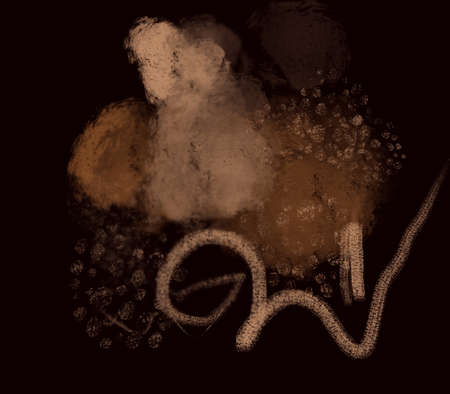 Abstract coffee postcard. Coffee and bronze strokes with copy space for text.の写真素材