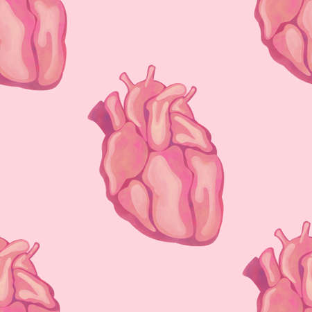 Pink Seamless pattern with realistic human Heart. Background for Valentines dayの写真素材