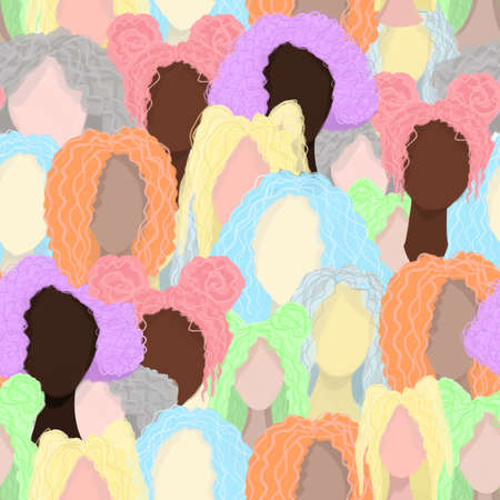 Seamless pattern with girls faces. Colored female faces in a flat style.の写真素材