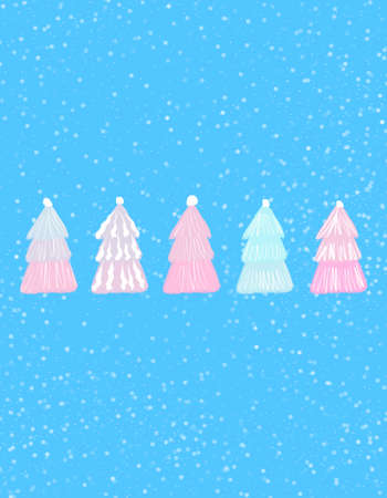 Winter card with pink Christmas trees. Abstract winter with empty place for textの写真素材