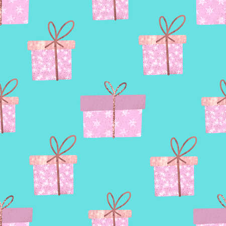 Seamless pattern with gift craft boxes. Pattern to print from pink boxes.の写真素材