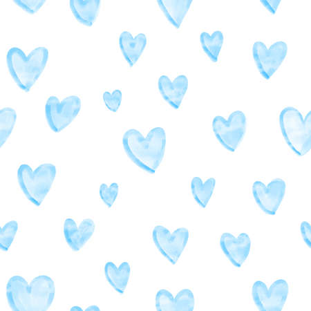 Watercolor Hearts seamless Pattern. Seamless pattern with sky Blue Hearts.の写真素材