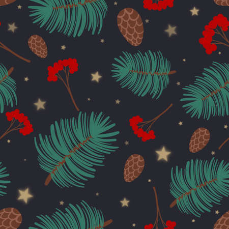 Hand drawn seamless Christmas pattern on dark background. Winter background.の写真素材
