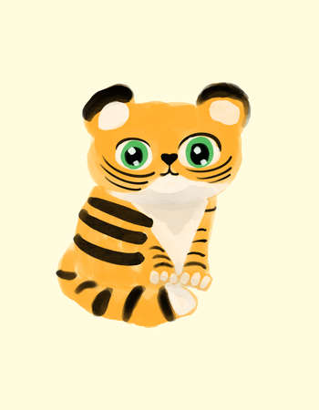 Watercolor baby tiger. Cute hand drawn Watercolor illustration with New Year symbol.の写真素材