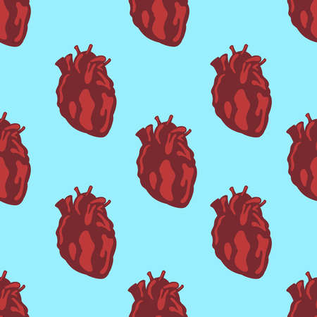 Seamless Valentines day pattern with realistic human Heart. For textiles.の写真素材